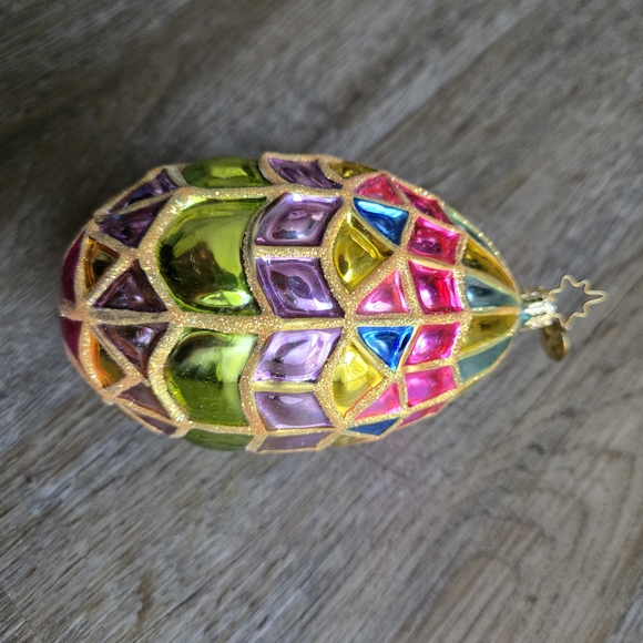 Christopher Radko Multicolor Jewel-Toned Mosaic Egg Ornament with Gold Trim